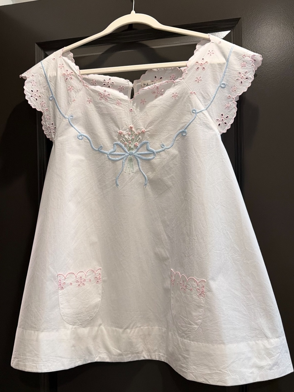 For Love & Lemons White Mini Dress with Blue and Pink Embroidery - Picture 3 of 3